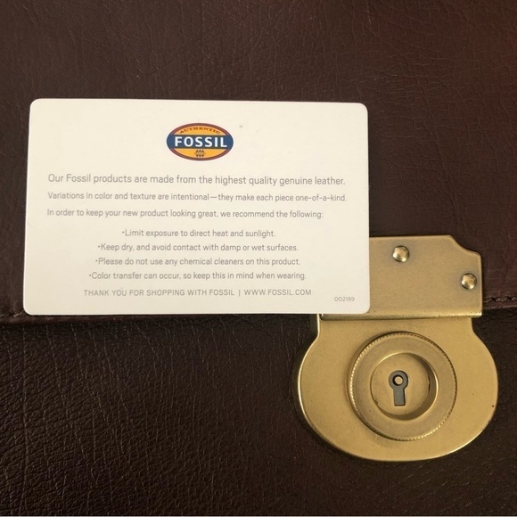 Fossil Saddle Mens Brown Genuine Leather Laptop Briefcase Work Bag 16”x12” - Picture 14 of 16